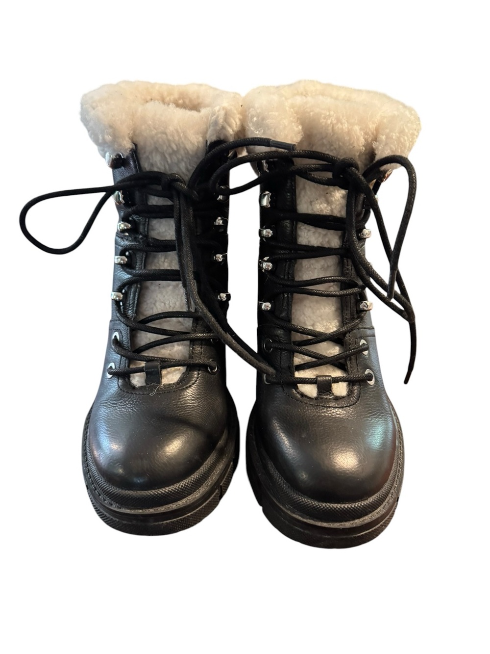 Marc Fisher Women's Black leather Sherpa  Lined Lace-Up Boots
